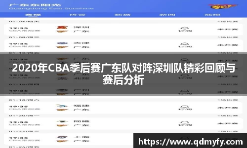 2020年CBA季后赛广东队对阵深圳队精彩回顾与赛后分析